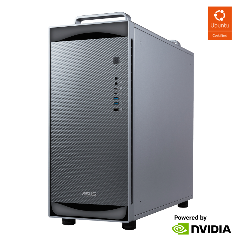 ET900N G3 机身带 Ubuntu 与 NVIDIA 认证标识,45° 视角(图源 ASUS 官网)
